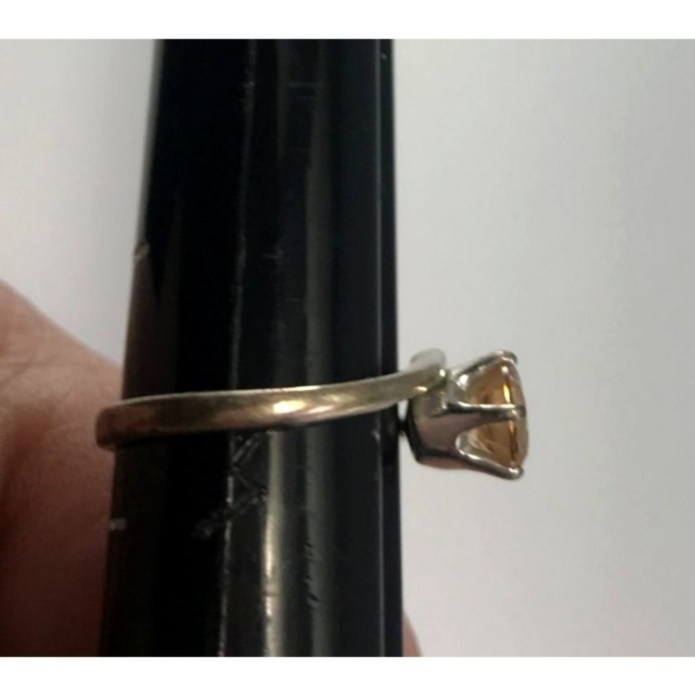 Vintage Silver Plated Champagne Cubic Zirconia CZ Solitaire Ring  Size 6.75 - Picture 4 of 5